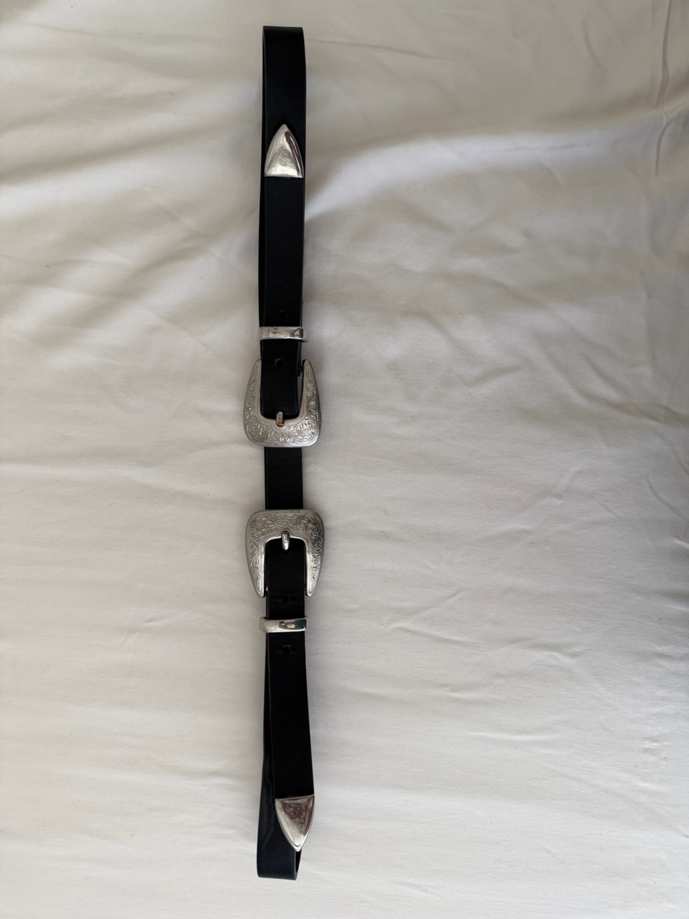Target Black Double Buckle Western-Style Belt with Silver-Tone Hardware
